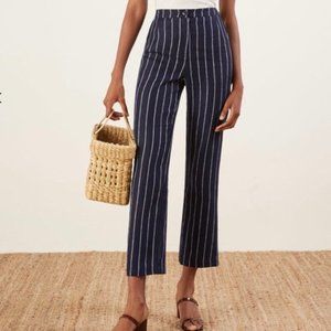 Reformation Navy Striped Cropped Pants